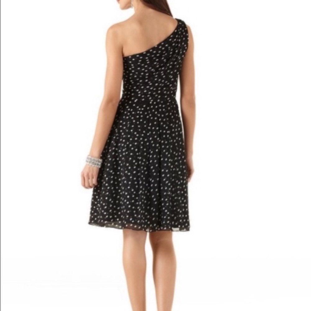 White House Black Market One Shoulder Black & White Polka Dot  Dress Siz… - Picture 2 of 11